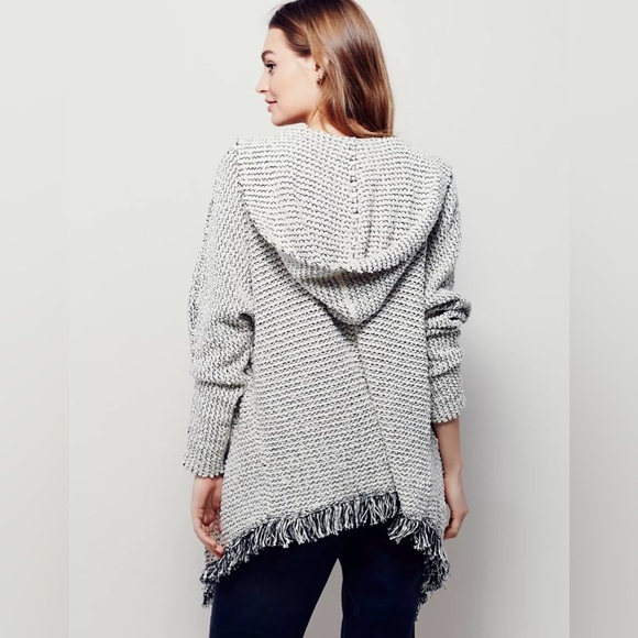 Free People Knit Hooded Fringe Cardigan‎ Sweater Ivory Black – Size M - Picture 2 of 13